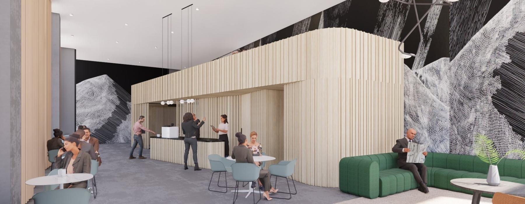 people sitting at tables in a room